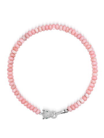 Nialaya Women's Necklace Pink Opal Choker with Panther Head in Silver Pink Opal Choker with Panther Head in Silver 14 Inches / 35.56 cm WNECK_321